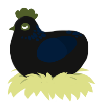 A black and tumblr chicken with a neck-speckle pattern