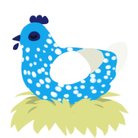 Snowdrop, a sky and white chicken with a speckle pattern