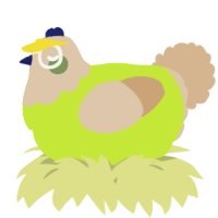 A lime and beige chicken with a head pattern