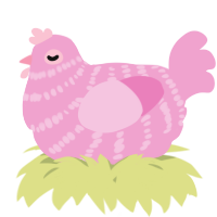 A pink chicken with a bar pattern