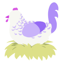 Lady Aster, a white and lilac chicken with a half-lace pattern