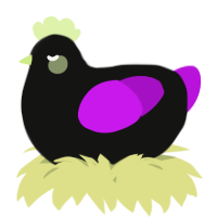 A black and amethyst chicken