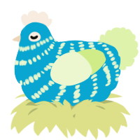 A cerulean and apple chicken with a bar pattern
