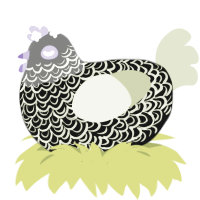 Eternity, a black and lemon chicken with a double-lace pattern
