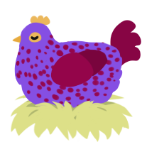 A blurple and maroon chicken with a speckle pattern