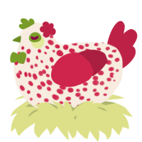 A cream and crimson chicken with a speckle pattern