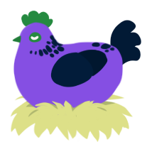 the jonkler, a blurple and tumblr chicken with a neck-speckle pattern