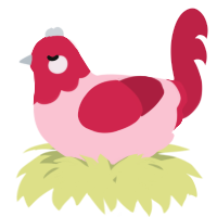 A rose and crimson chicken with a head pattern