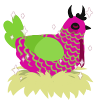 A fuchsia and grass chicken with a lace pattern