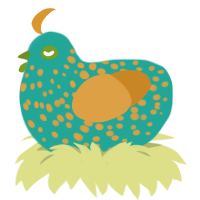 Yolkian, a turquoise and orange chicken with a speckle pattern
