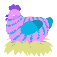 A lavender and cerulean chicken with a bar pattern