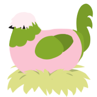 Chickpea, a rose and chartreuse chicken with a head pattern