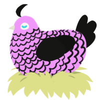Enoby, a lavender and black chicken with a lace pattern