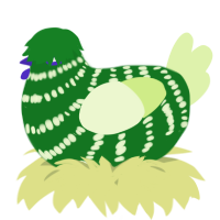 A leaf and apple chicken with a bar pattern