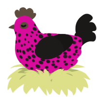 A fuchsia and sable chicken with a speckle pattern