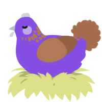 A blurple and brown chicken with a neck-speckle pattern