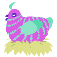 A orchid and mint chicken with a bar pattern