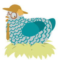 A silver and teal chicken with a lace pattern