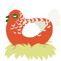 A vermilion and white chicken with a half-lace pattern