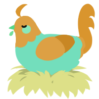 A mint and orange chicken with a head pattern