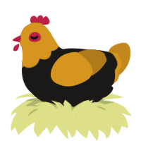A sable and ochre chicken with a head pattern