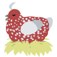 A red and mist chicken with a speckle pattern