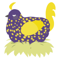 A overcast and yellow chicken with a speckle pattern
