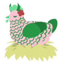 Peckuliar, a rose and viridian chicken with a lace pattern