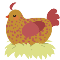 A gold and red chicken with a speckle pattern