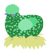A viridian and spring chicken with a speckle pattern