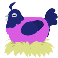 A orchid and navy chicken with a head pattern