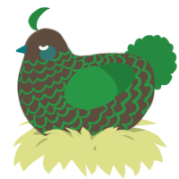 A bark and viridian chicken with a lace pattern