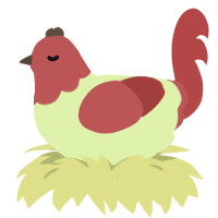 A apple and red chicken with a head pattern