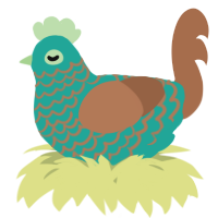 A turquoise and brown chicken with a lace pattern
