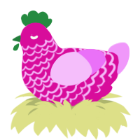 Strawberry, a fuchsia and lavender chicken with a lace pattern