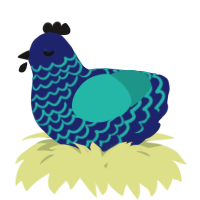 A navy and turquoise chicken with a lace pattern
