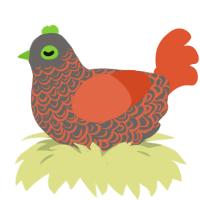 A grey and vermilion chicken with a double-lace pattern