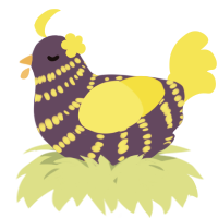 A overcast and yellow chicken with a bar pattern