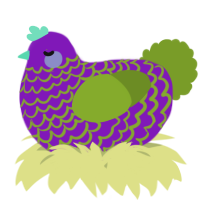 A violet and chartreuse chicken with a lace pattern