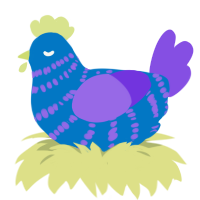 A sapphire and blurple chicken with a bar pattern