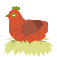 A vermilion and russet chicken with a speckle pattern