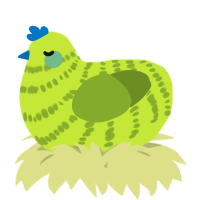A lime and chartreuse chicken with a bar pattern