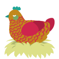 A ochre and crimson chicken with a lace pattern