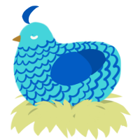 A aqua and ultramarine chicken with a lace pattern
