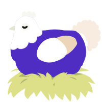 A indigo and cream chicken with a head pattern