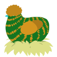 A leaf and ochre chicken with a bar pattern
