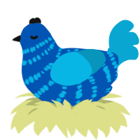 Blueberry, a ultramarine and cerulean chicken with a bar pattern
