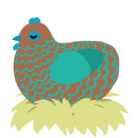 A brown and turquoise chicken with a lace pattern