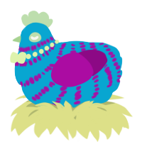 A cerulean and plum chicken with a bar pattern
