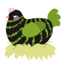 A sable and chartreuse chicken with a bar pattern
